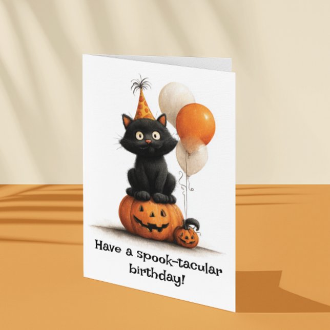 Cartão Tenha um Gato de Halloween de Aniversário com Spoo (Criador carregado)