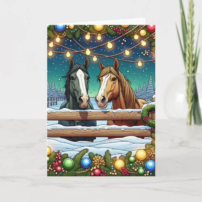 Cartão Tenha um Natal Mare-y | Horse Pun (Frente)