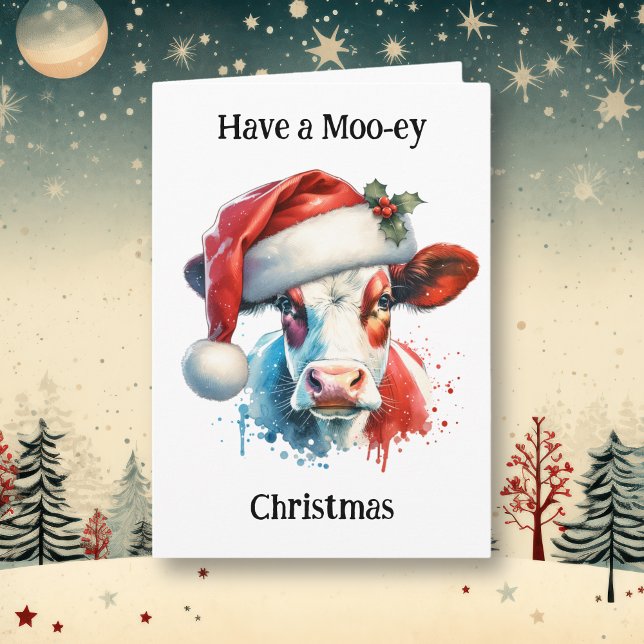 Cartão Tenha um Natal Moo-ey | Feriado de Cow Pun Engraça (Criador carregado)