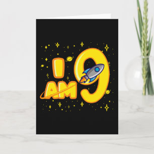 Cartão Tenho 9 anos, 9 anos, 9 anos, Aniversário do Espaç