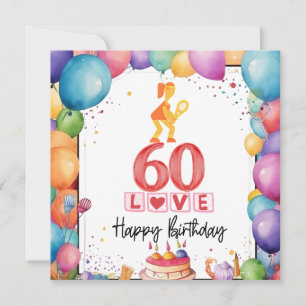 Cartão Tênis 60º Aniversário para Jogadora de Mulher