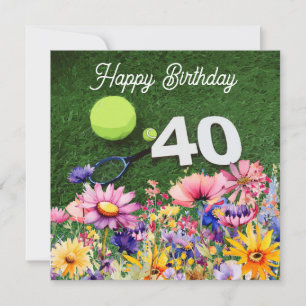 Cartão Tênis aniversário de 40 anos com flores aquarela