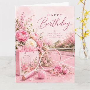 Cartão Tênis Tema Rosa Feliz Aniversário Mulher Jogadora