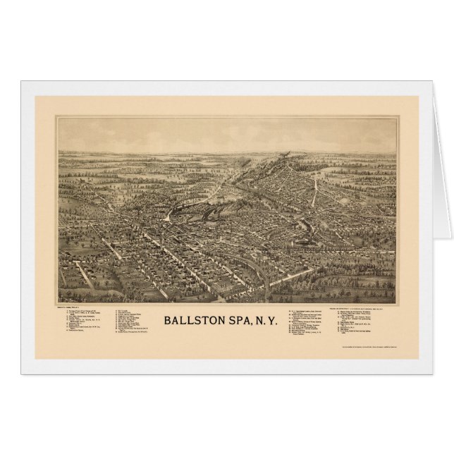 Cartão Termas de Ballston, mapa panorâmico de NY - 1890 (Frente Horizontal)