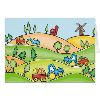 Cartão Terra de fazenda da aguarela