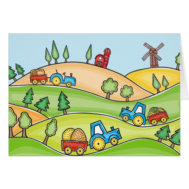 Cartão Terra de fazenda da aguarela (Frente Horizontal)