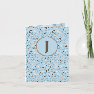 Cartão Terrazzo Monograma Azul Tan Brown Saudação Diária