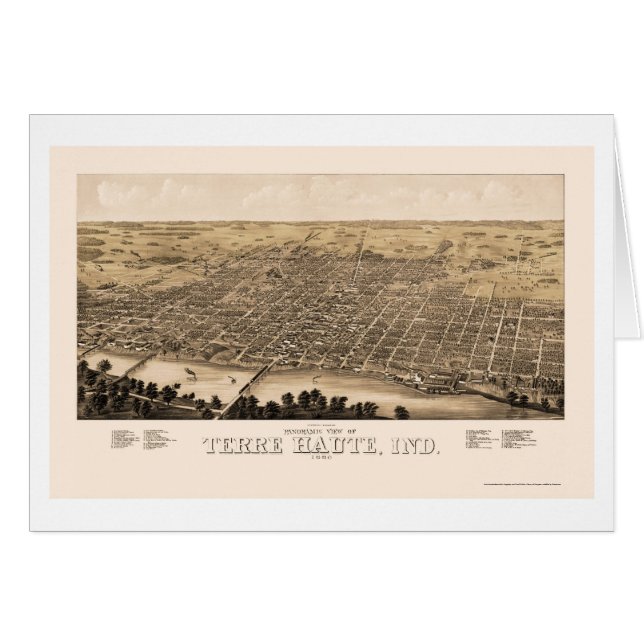 Cartão Terre Haute, no mapa panorâmico - 1880 (Frente Horizontal)