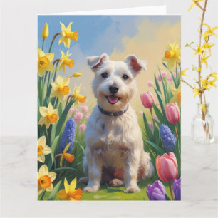 Cartão Terrier Wirefox Cão Pintura Flores de Primavera