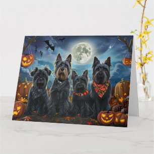 Cartão Terror de Halloween do Terrier Escocês
