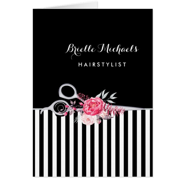 Cartão Tesoura Prateada Rasga Pia Cabelo Floral (Frente)