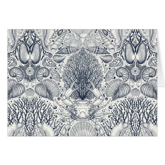 Cartão Tesouros de praia, conchas marinhas, caranguejo, c (Frente Horizontal)