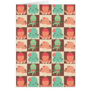 Cartão Teste padrão Checkered dos polvo pequenos