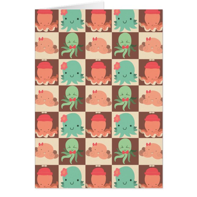 Cartão Teste padrão Checkered dos polvo pequenos (Frente)