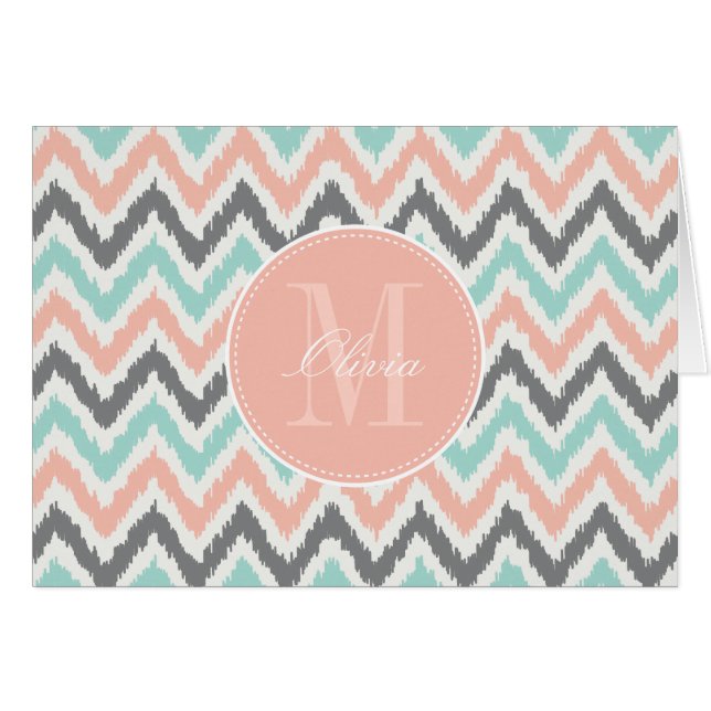 Cartão Teste padrão cinzento de Ikat do ziguezague do (Frente horizontal)