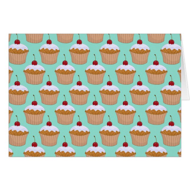 Cartão Teste padrão do cupcake na cerceta (Frente Horizontal)