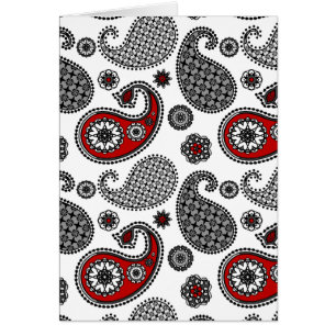 Cartão Teste padrão, preto, branco e vermelho de Paisley