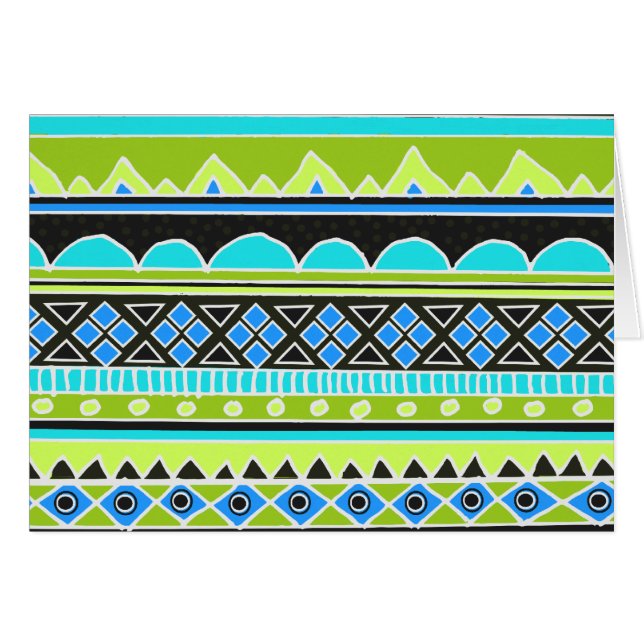 Cartão Teste padrão tribal verde e azul de néon (Frente Horizontal)