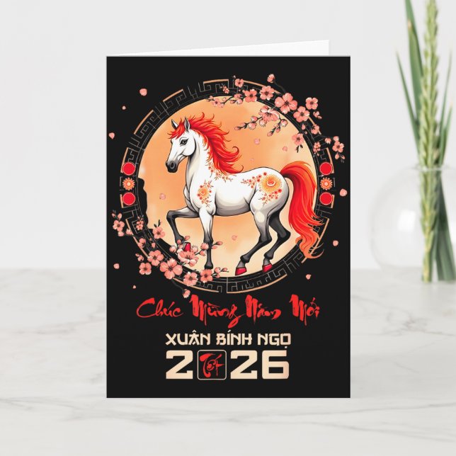 Cartão Tet 2026 Vietnamese Year Horse Zodiac Lunar Chines (Frente)