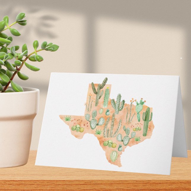 Cartão Texas Cactus Watercolor Illustration Map Folded (In situ)