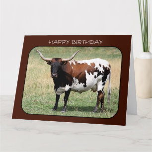 Cartão Texas Longhorn Cow Happy Birthday (Grande Tamanho)