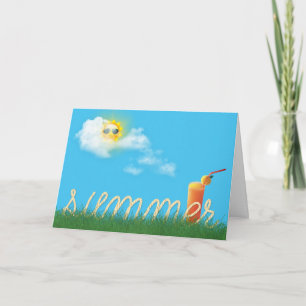 Cartão texto da corda do verão na grama com bebida