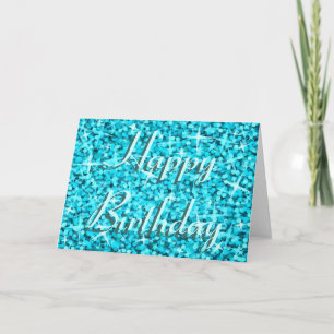 Cartão Texto da fita da placa de aniversário azul Glitz