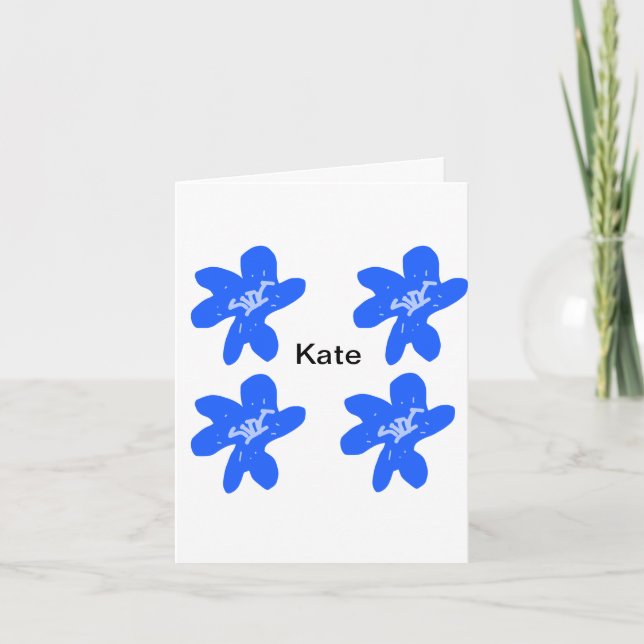 Cartão Texto de adição de nome do padrão floral azul (Frente)