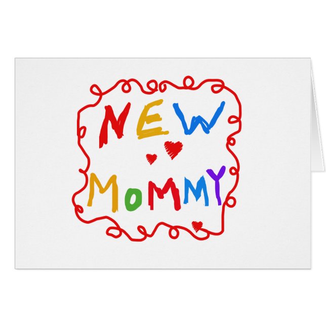 Cartão Texto de Cores Primárias Novas Camisetas de Mamães (Frente Horizontal)