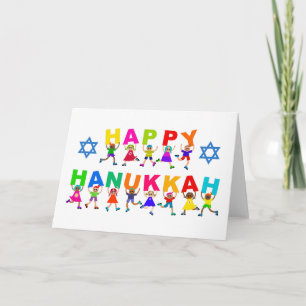 Cartão Texto de Diversas Crianças Feliz Hanukkah