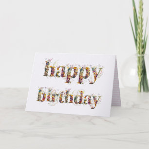 Cartão texto de Feliz Aniversário com design de flores se