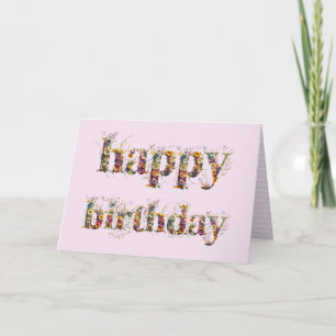 Cartão texto de Feliz Aniversário com design de flores se