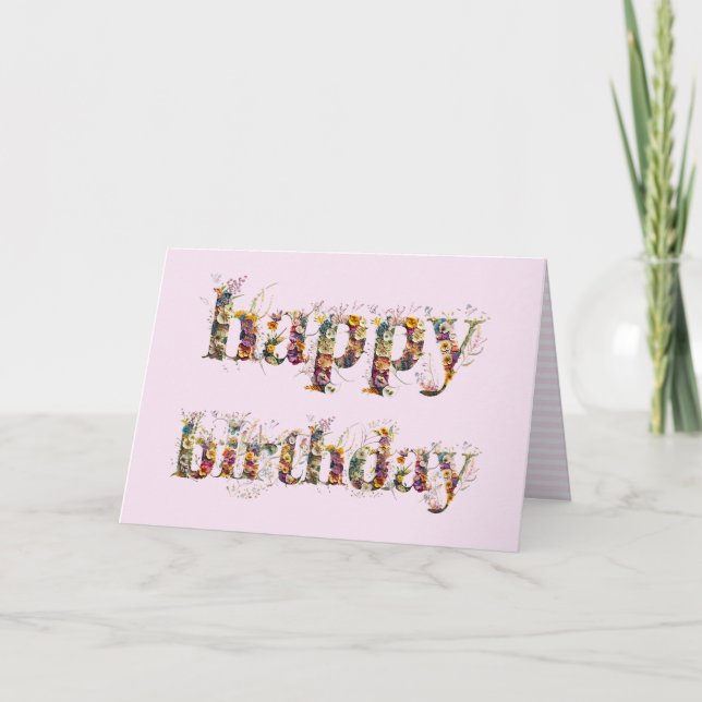 Cartão texto de Feliz Aniversário com design de flores se (Frente)