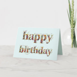 Cartão texto de Feliz Aniversário com design de flores se