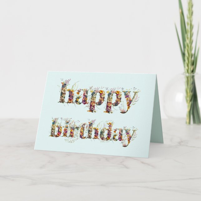 Cartão texto de Feliz Aniversário com design de flores se (Frente)