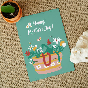 Cartão Texto do Feliz dia de as mães da Flower-Basket - v
