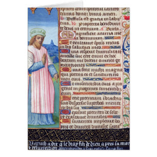 Cartão Texto do Magnificat com um retrato de