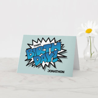 Cartão Texto em quadrinhos azul brilhante - Parabéns