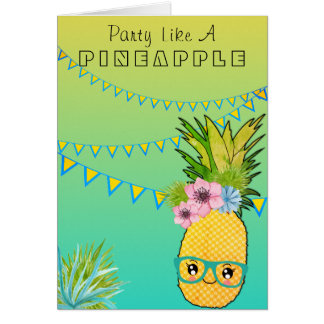 Cartão Texto Personalizado / Ananás do Partido Kawaii Sum