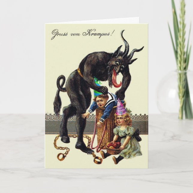 Cartão Texto Personalizado de Aniversário do Krampus Engr (Frente)