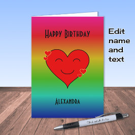 Cartão Texto personalizado de aniversário do Rainbow