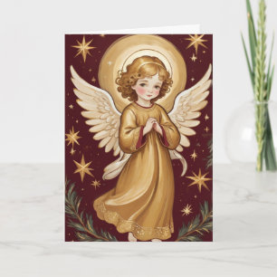 Cartão Texto Personalizado de Arte Anjo de Natal Retroati