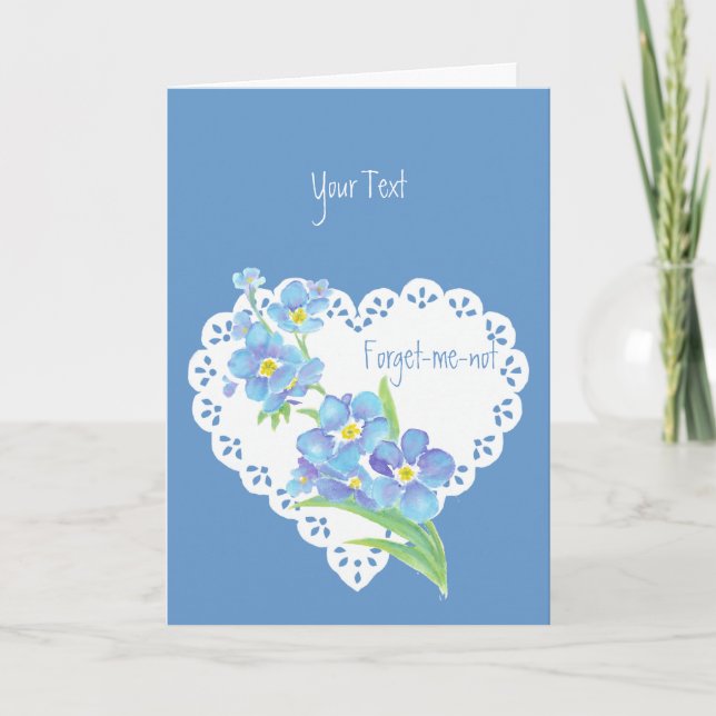 Cartão Texto personalizado Esquecer-me-não floral azul (Frente)
