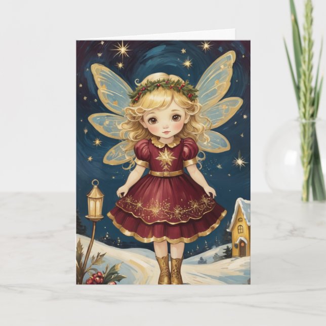 Cartão Texto Personalizado Fada Fada de natais vintages (Frente)