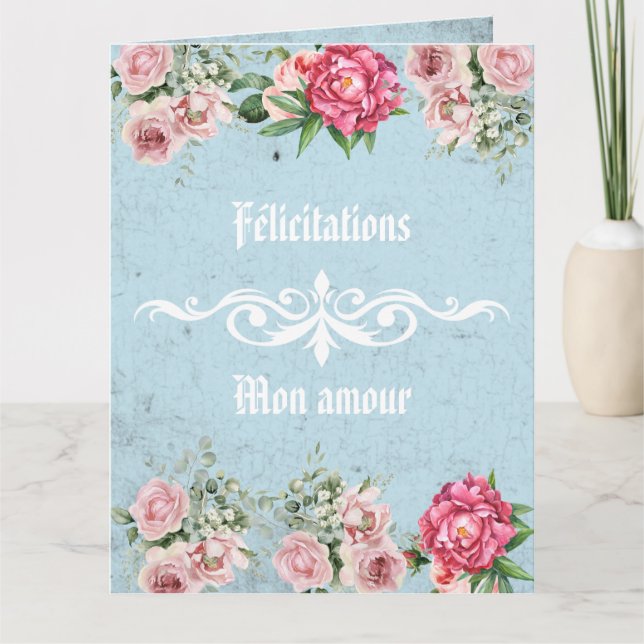 Cartão Texto personalizado Félicices mon amour Rustic fre (Frente)
