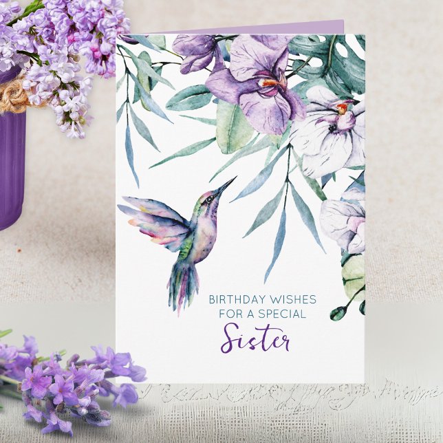 Cartão Texto Personalizado Floral Hummingbird Em Qualquer (With customizable text this pretty card is perfect for any female and any occasion!)