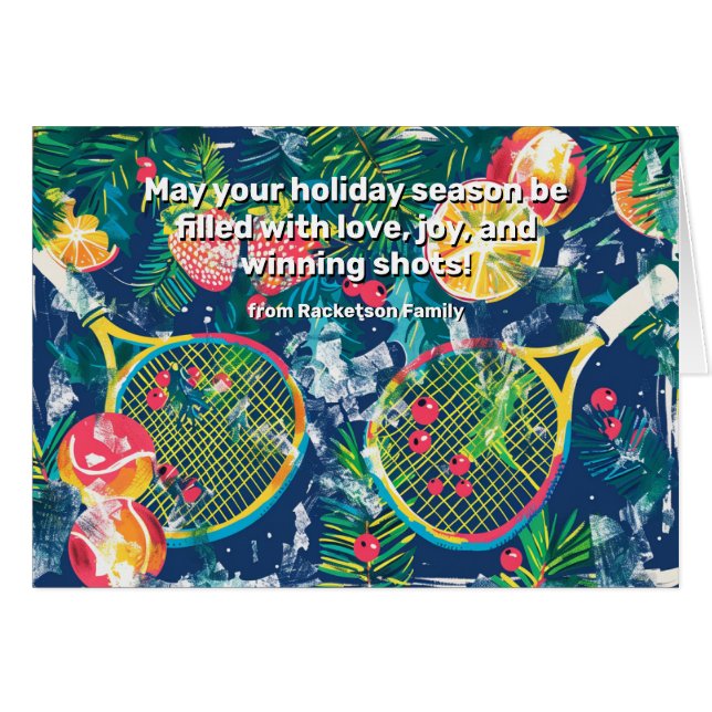 Cartão 🎾 🎄 Texto personalizado, Tênis Festivo Tênis Div (Frente Horizontal)