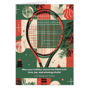 Cartão 🎾 🎄 Texto personalizado, Tênis Holiday Tênis Che