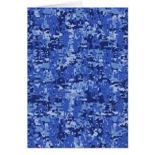 Cartão Textura de Camuflagem de Pixels Digitais Azul-Mari