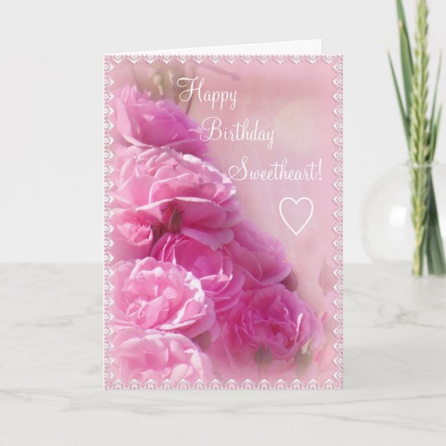 Cartão Textured Pink Roses Birthday Greeting Card (Frente)